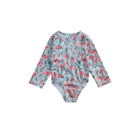

Binwwede Children s One-Piece Swimwear Infant Girls Long Sleeve Crew Neck Zipper Romper for Spring Summer