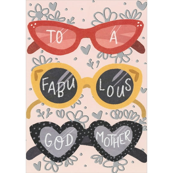 Designer Greetings Fabulous Godmother: Red, Yellow, and Black Glasses on Pink Mother's Day Card