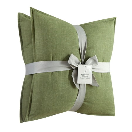 Better Homes & Gardens 2-Pack Linen Pillows, 20"x20" Dark Cilantro