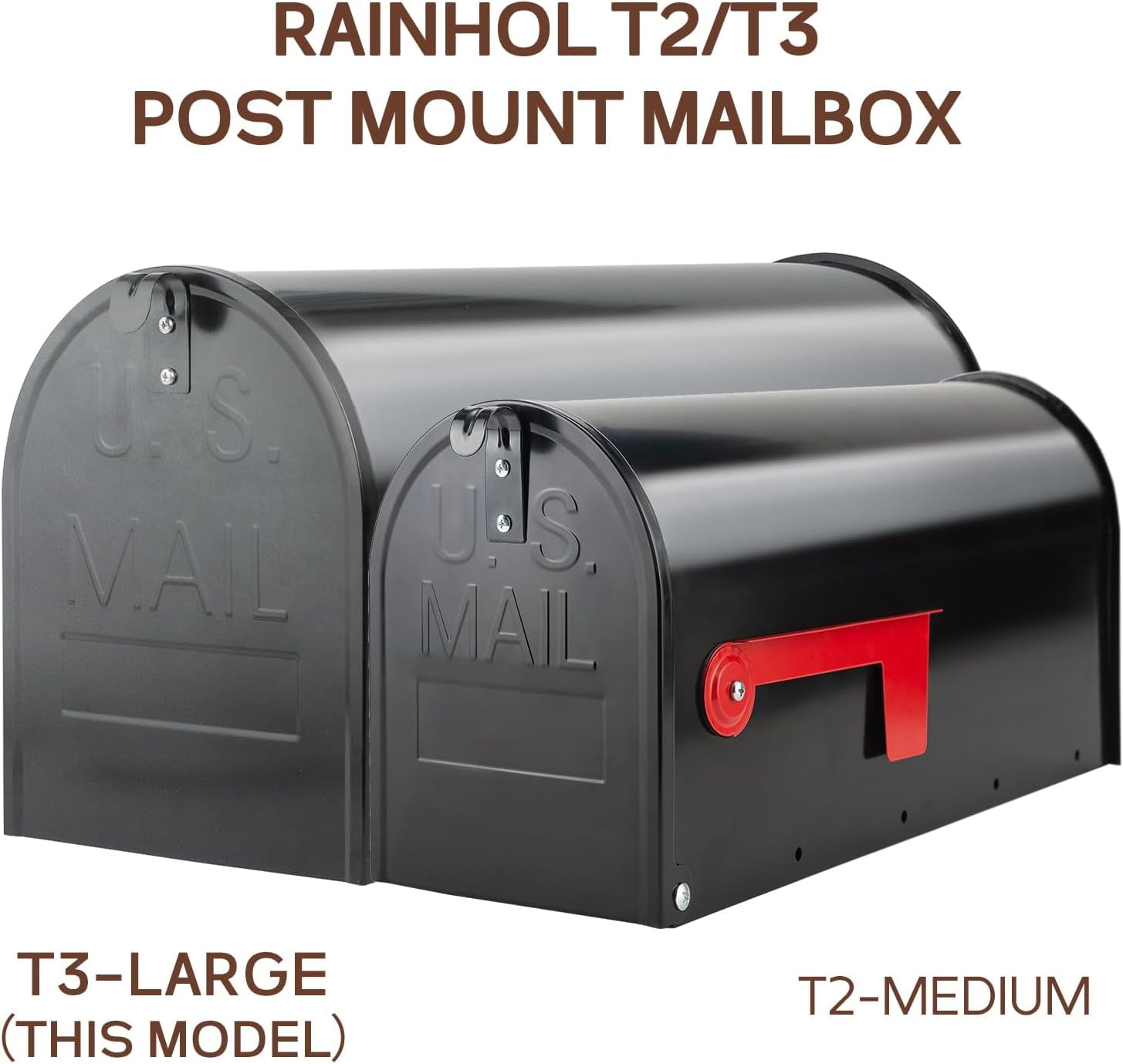 Large Mailboxes for Outside,  Black Metal Mailbox, Galvanized Steel Post Mount Mail Box,  Large Capacity, 23 x 10.7 x 8.9 Inches