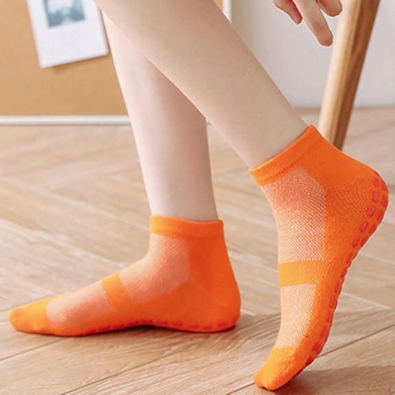 Opvise 1 Pair Unisex Floor Socks Anti-skid Silicone Grip Bottom Solid Color High Elasticity Sweat Absorption Adult Home Yoga Socks Sport Trampoline Socks Purple