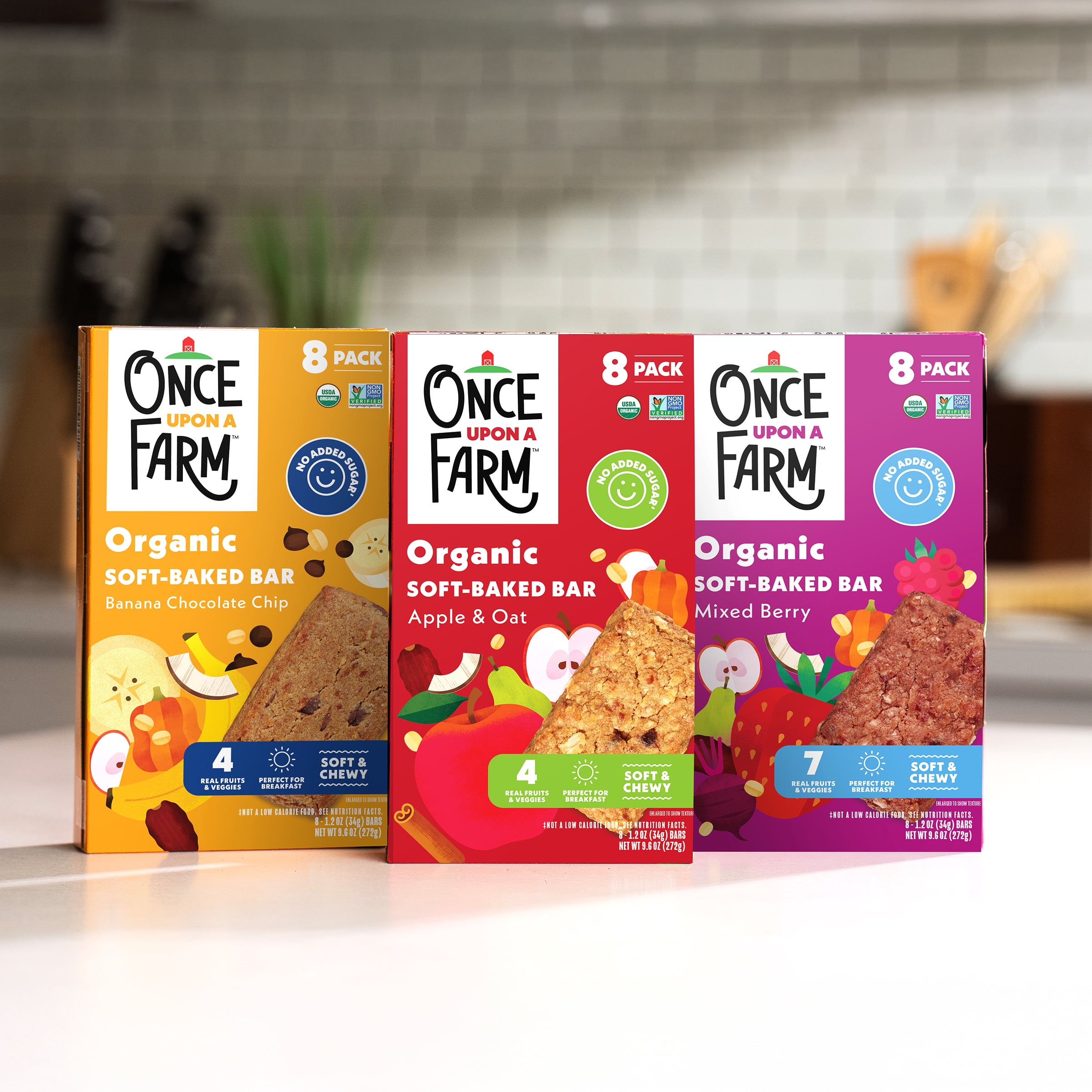 Once Upon a Farm Organic Soft Baked Kids' Snack Bars, Banana Chocolate Chip, 8ct