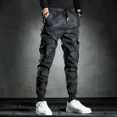 thumbnail image 2 of Pantalones cargo para hombre, elásticos, anchos, multibolsillos, multibolsillos, moda emo, pantalones para hombre, estilo Harajuku, estéticos, sueltos, de algodón, ropa técnica, 2 of 5
