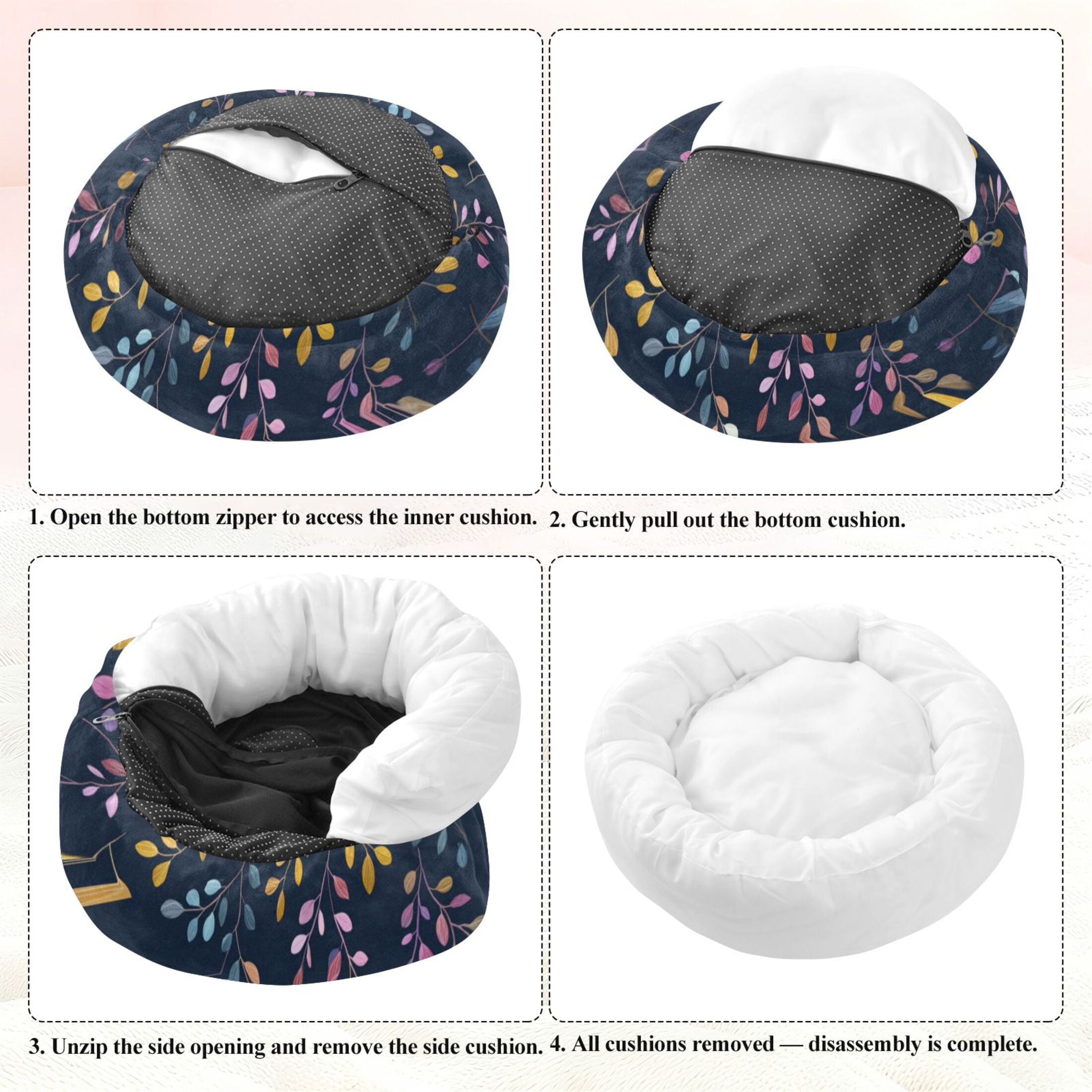 Pet Bed Pet Mat Cozy Removable & Washable Comfort For Cats And Dogs Small Pastel Leaves