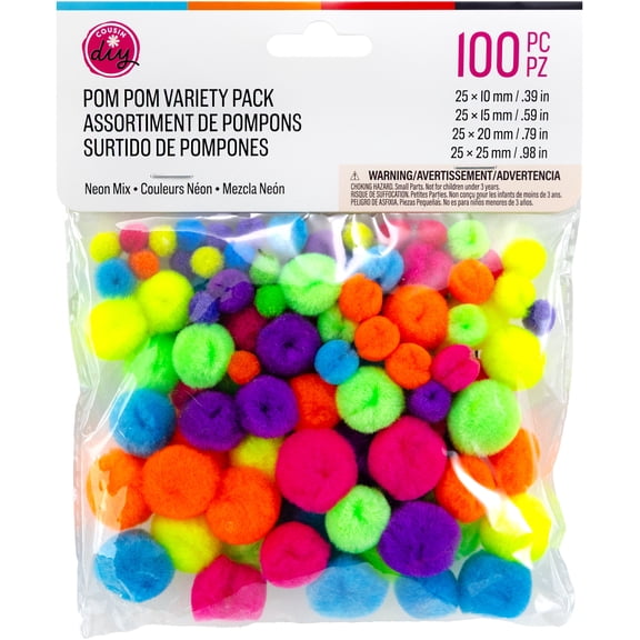 CousinDIY Pom-Poms 100/Pkg-Neon Variety Pack
