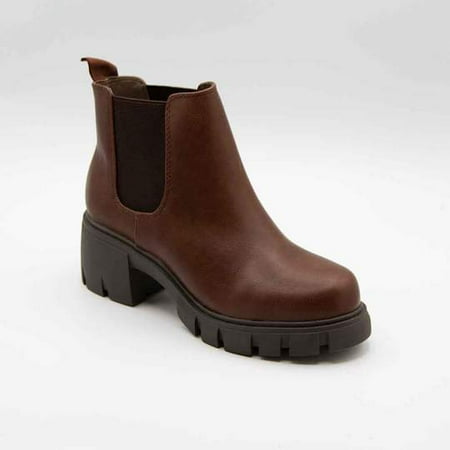 

Soda Pioneer Lug Sole Mid Heel Gore Chelsea Fashion Ankle Elastic Booties Brown (10 Brown)