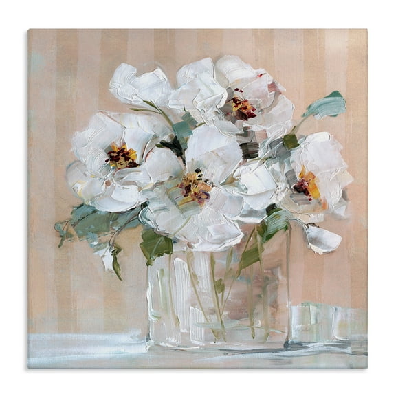 Stupell Industries White Florals on Pink Botanical & Floral Painting Gallery Wrapped Canvas Art Print Wall Art, 17 x 17