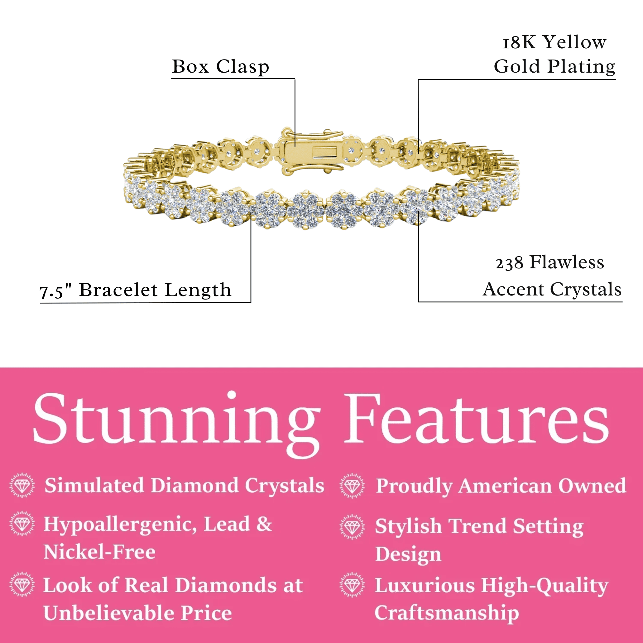 Cate & Chloe Ally 18k Yellow Gold Plated Tennis Bracelet with Simulated Diamonds Gift for Women