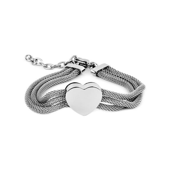 ELYA Jewelry Women's Polished Heart Mesh Chain Strands Steel Bracelet
