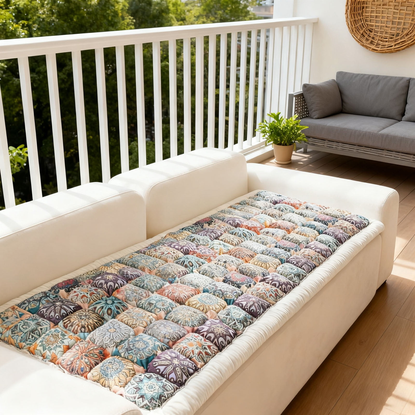 Bohemian Patchwork Quilted Sofa Cover Spring Boho Floral Pattern Couch Cover with Edge Pet Friendly Sofa Slipcovers Dog Cushion Blanket Pad Bed Mat Furniture Protector for Living Room(C,59.06 Inch)