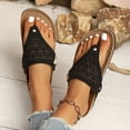 thumbnail image 3 of Rokment Wedges Orthopedic Cork Footbed Thongs Sandals for Women Boho Beach Leather Platform Slides Flip Flops Comfortable Dressy Slip on Slippers Black Size 8.5, 3 of 7