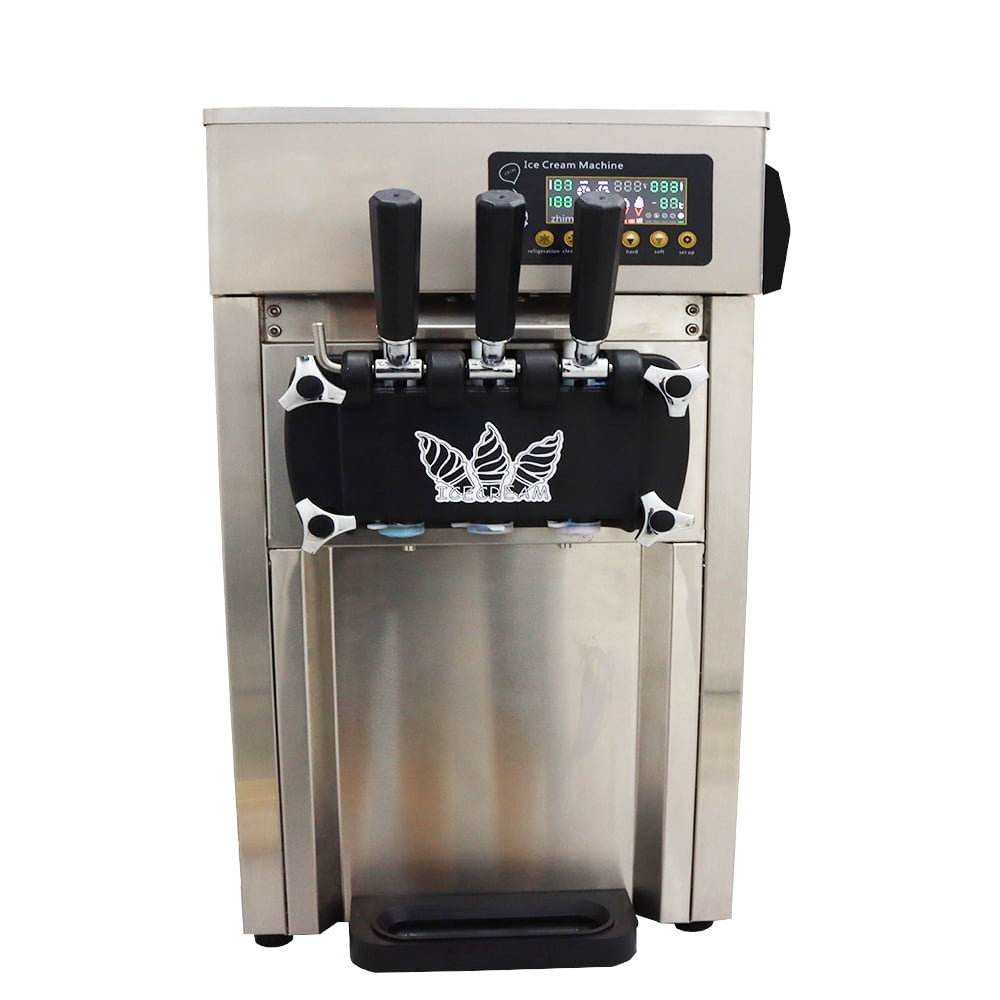 INTBUYING 3 Holes Soft Ice Cream Machine Multiple Flavors Ice Cream Maker and Ice Cream Frozen Cones Making LED Display