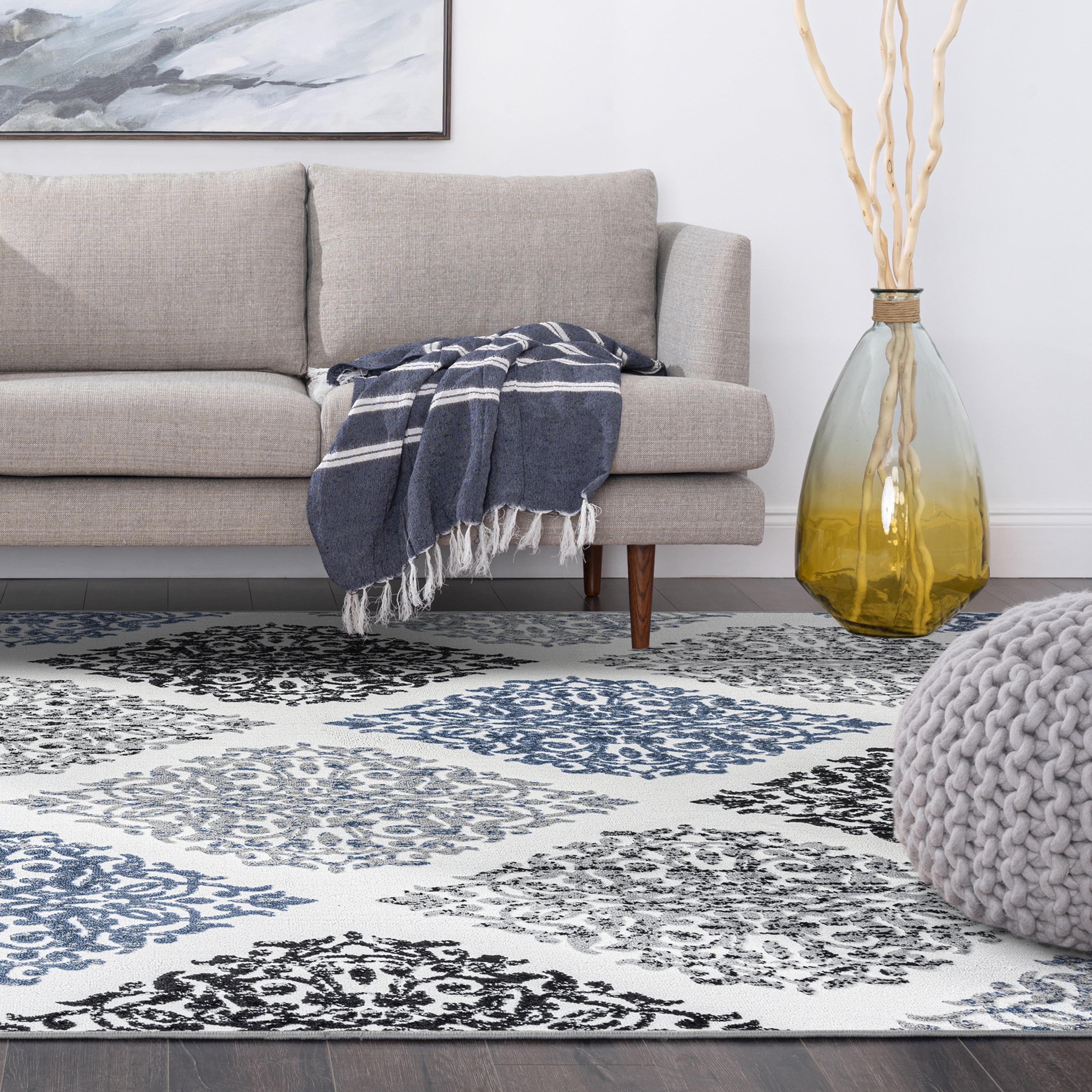 Transitional 2x3 Area Rug (2' x 3') Floral Multi, Blue Indoor Scatter Easy to Clean