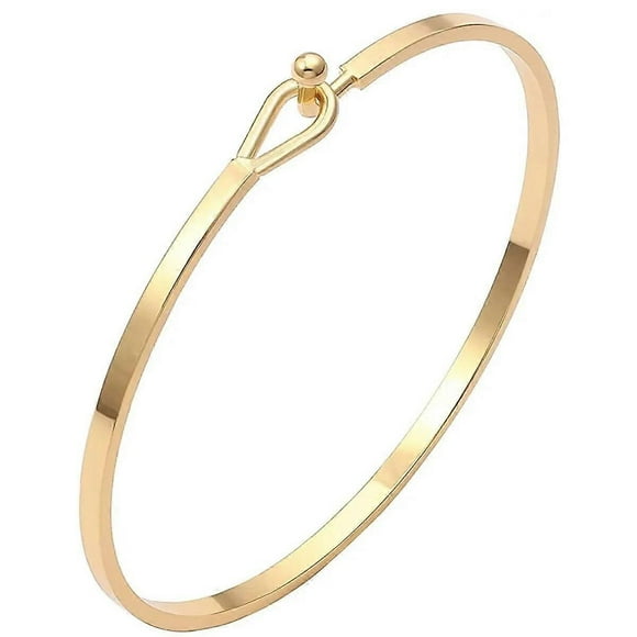 Gold Bar Bracelet for Women Simple Delicate Thin Cuff Bangle Hook Bracelet 18K Gold Plated Handmade Minimalist Jewelry