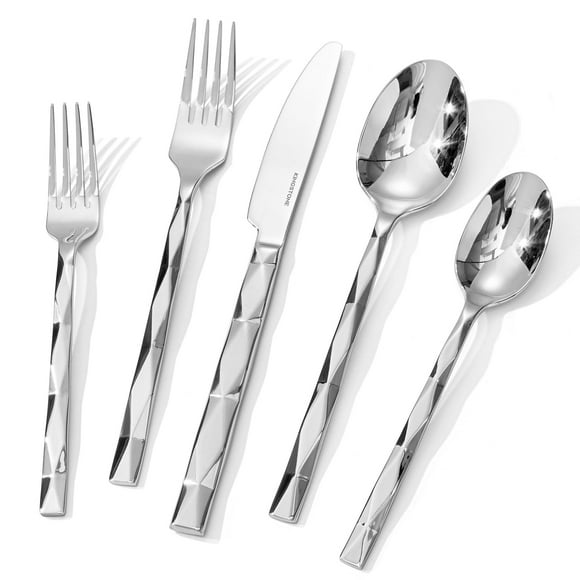 KINGSTONE Silverware Set, Luxury 40 Piece Flatware Set for 8, 18/10 Stainless Steel Cutlery Set with Diamond Cut Pattern for Kitchen, Home, Wedding,