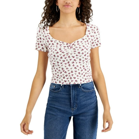 Self Esteem Juniors' Ribbed Sweetheart-Neck Top White Alyssum XL B4HP
