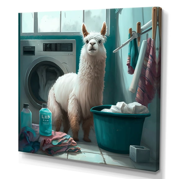 Designart Funny Llama In Laundry II Canvas Wall Art