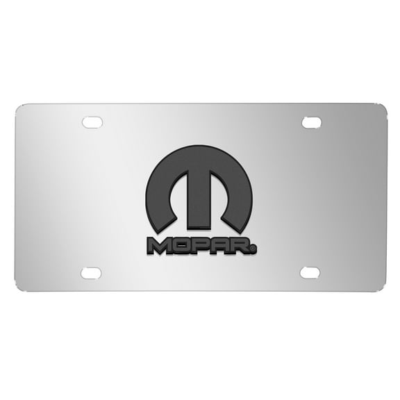 iPick Image for Mopar Logo 3D Dark Gray Logo on Mirror Chrome Stainless Steel License Plate, Official Licensed