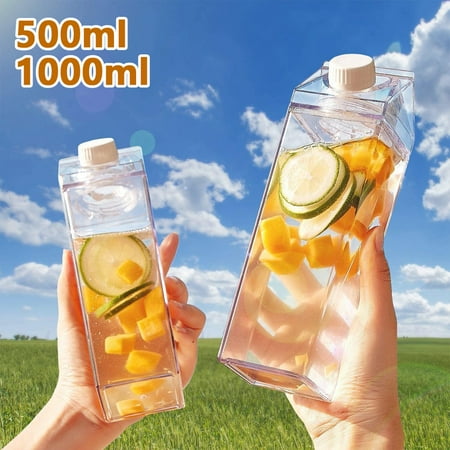 

ODOMY 500ml Clear Milk Carton Water Bottle Clear Portable Plastic Water Bottle Milk Box Carton Shape Square Juice Bottle for Outdoor Sports Travel