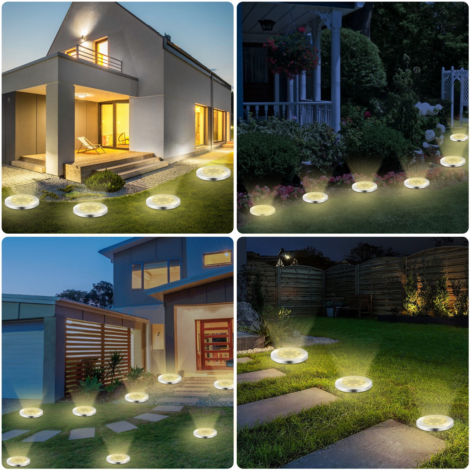 8 Pack 8 LED Solar Disk Lights, Outdoor Solar Ground Landscape Light for Garden Patio Decor, Warm White