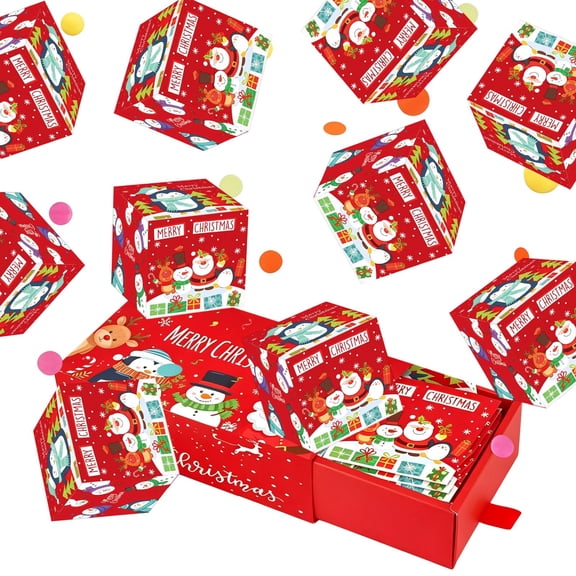 Edgtyos Christmas Explosion Box Surprise Cash Gift, Folding Bouncing Box Set with Gift Bag, Gift Box and Confetti for Christmas, Birthday, Valentine (25 Bounces, Red)