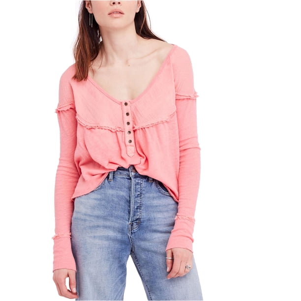 Free People - Camiseta henley para mujer, color rosa, pequeña Free People henley