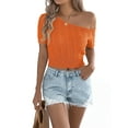 thumbnail image 3 of Womens Summer Tops Crochet Sweaters Resort Wear Short Sleeve Hollow Out Knit Tops 2025 Beach Coverup Orange Color XL, 3 of 9