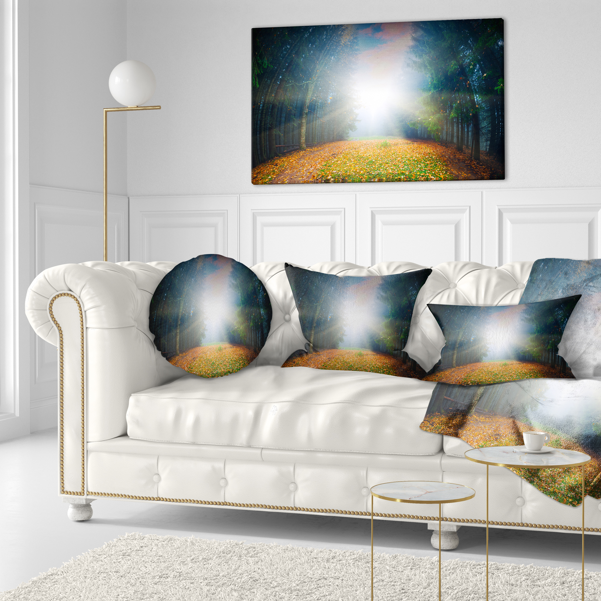 Designart Rising Sun Over Colorful Forest - Landscape Photo Throw Pillow - 12x20