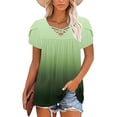 thumbnail image 6 of XYAIXT Women Summer Tops Gradient Color Pleated Fashion Casual Blouses Petal Sleeve T-shirt V Neck Crisscross Strap Tee, 6 of 6