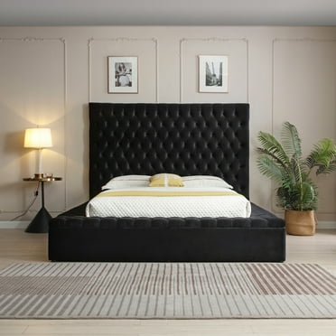 Cosmopolitan Queen Velvet Tufted Upholstered Storage Platform Bed in Black