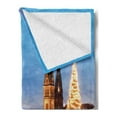 thumbnail image 2 of Winter Soft Flannel Fleece Throw Blanket, Hamburg Germany Old Town Hall with Christmas Tree Historical Architecture, Cozy Plush for Indoor and Outdoor Use, 70" x 90", Blue Orange Brown, by Ambesonne, 2 of 5
