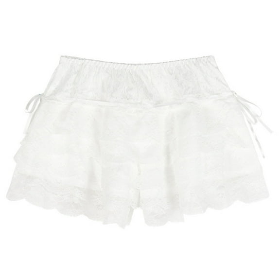 Womens Layered Ruffled Lace Pumpkin Shorts Underpants Vintage Victorian Cute Lace-Up Bowknot Bloomers Safety Short Pants