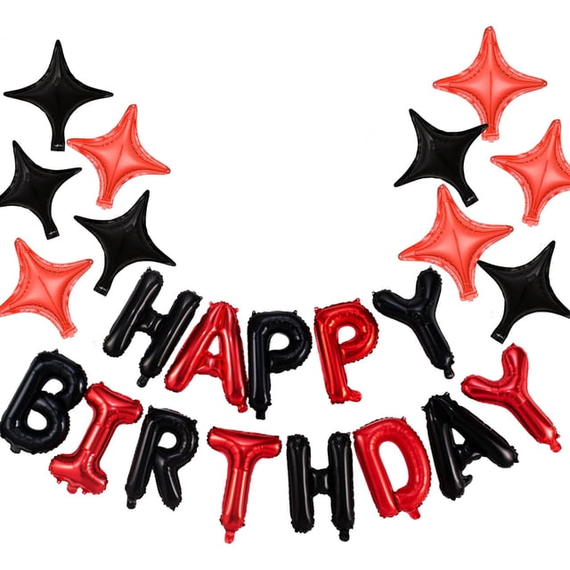 Banderín con globos GLASNES para feliz cumpleaños, rojo, negro y dorado, 40 cm