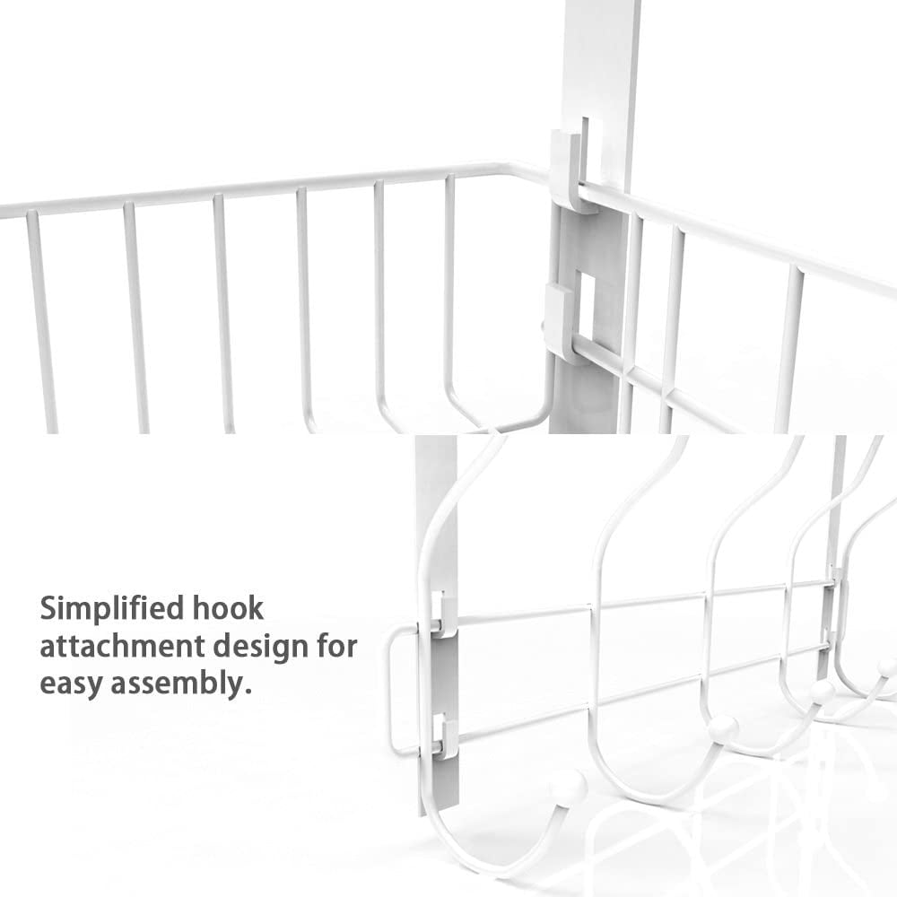 Over-The-Door Hook Shelf Organizer 5 Hooks With Basket Storage Rack, White