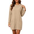thumbnail image 3 of UKHCCC Dress for Women Loose Fit Long Sleeve Shift with Pockets Casual Flowy A-Line Midi Length Soft Cotton Solid Color Work Office Daily S-2XL, 3 of 9