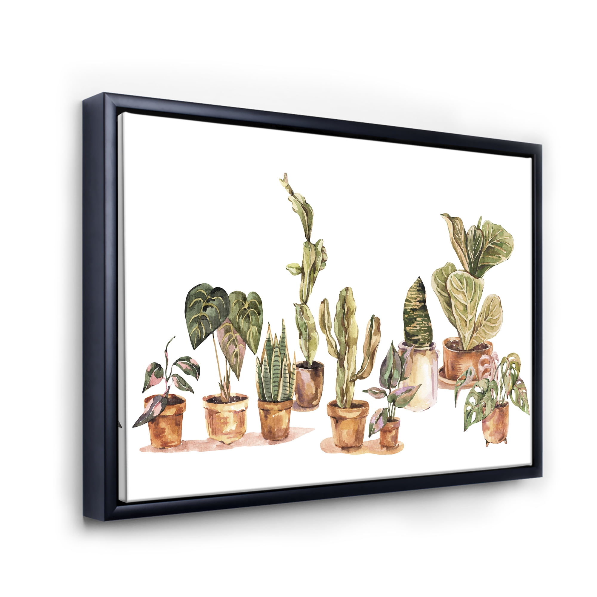 Designart 'Indoor House Plants Urban Jungle in Flowerpots I' Traditional Framed Canvas Wall Art Print