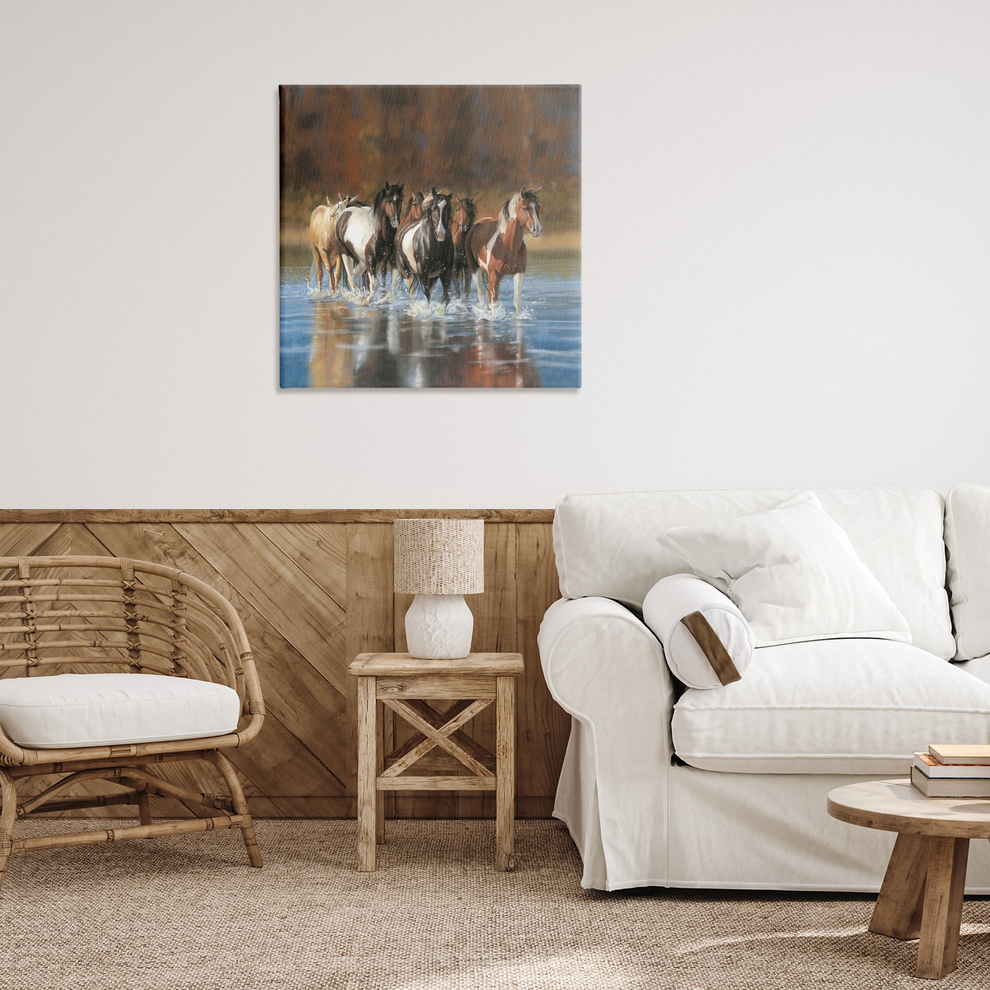 Stupell Industries River & Horses Scenery Animals & Insects Painting Gallery Wrapped Canvas Art Print Wall Art, 30 x 30