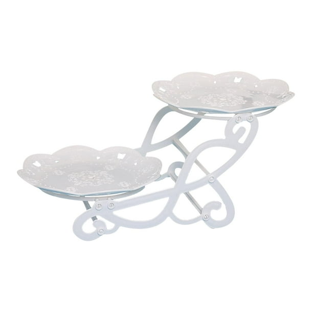 Soporte para pasteles de 2 niveles, bandeja para postres de frutas, adornos, plato de exhibición, utensilios para hornear de escritorio mariposa redonda