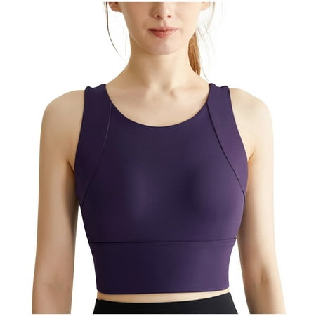 Yuzhih Sport Bra for Women Scoop Neck 2025 Solid Full Coverage Workout Bras Crop Workout Top High Support Yoga Bra