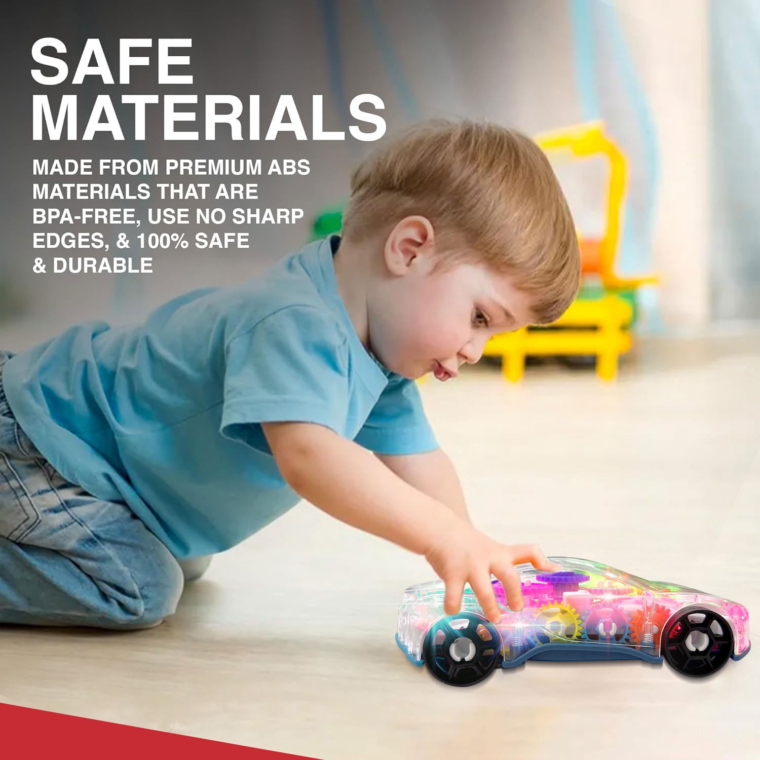 Kid Odyssey Light Up Transparent Car Toys for Kids, Bump and Go Toy Car with Colorful Moving Gears, Music, and LED Effects, Fun Educational Toy for Kids Toddlers, Great Birthday Gift Idea