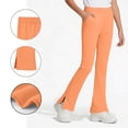 thumbnail image 4 of Girls Cotton Stretch Split Hem Flared Pants, Elastic Waist Slim Fit Solid Color Kids Micro Bell Bottom Trousers for Spring Autumn Daily Casual Wear(Orange,11-12 Years), 4 of 4