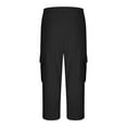 thumbnail image 5 of Men's Linen Capri Pants Casual Lightweight 3/4 Below Knee Drawstring Elastic Waist Solid Loose Yoga Trousers with Pocket (L, Black), 5 of 6