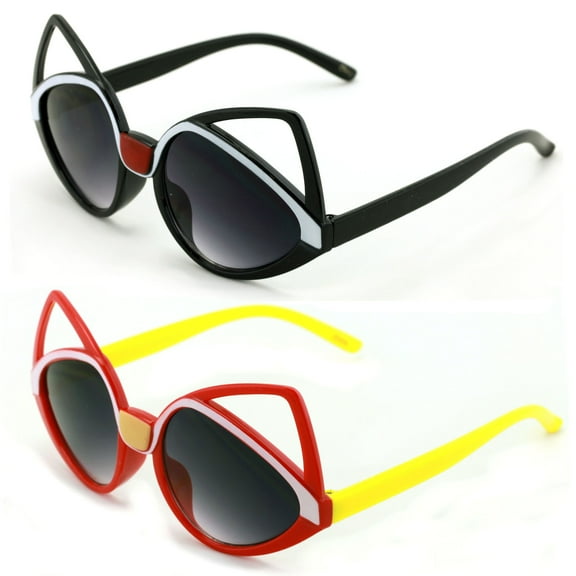 2 Pairs Girl Kids Sunglasses - Girl Kitty Cat Ages 2 to 8 Years Old - 100% UVA and UVB Protection