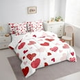 thumbnail image 3 of Feelyou Kawaii Love Heart Bedding Comforter Set 7 Pieces, Fashion Stripes Polkadots Full Bedding Set, Teens Kids Girls Women Reversible Fitted Sheet Flat Sheet, Breathable Home Decor, 3 of 7