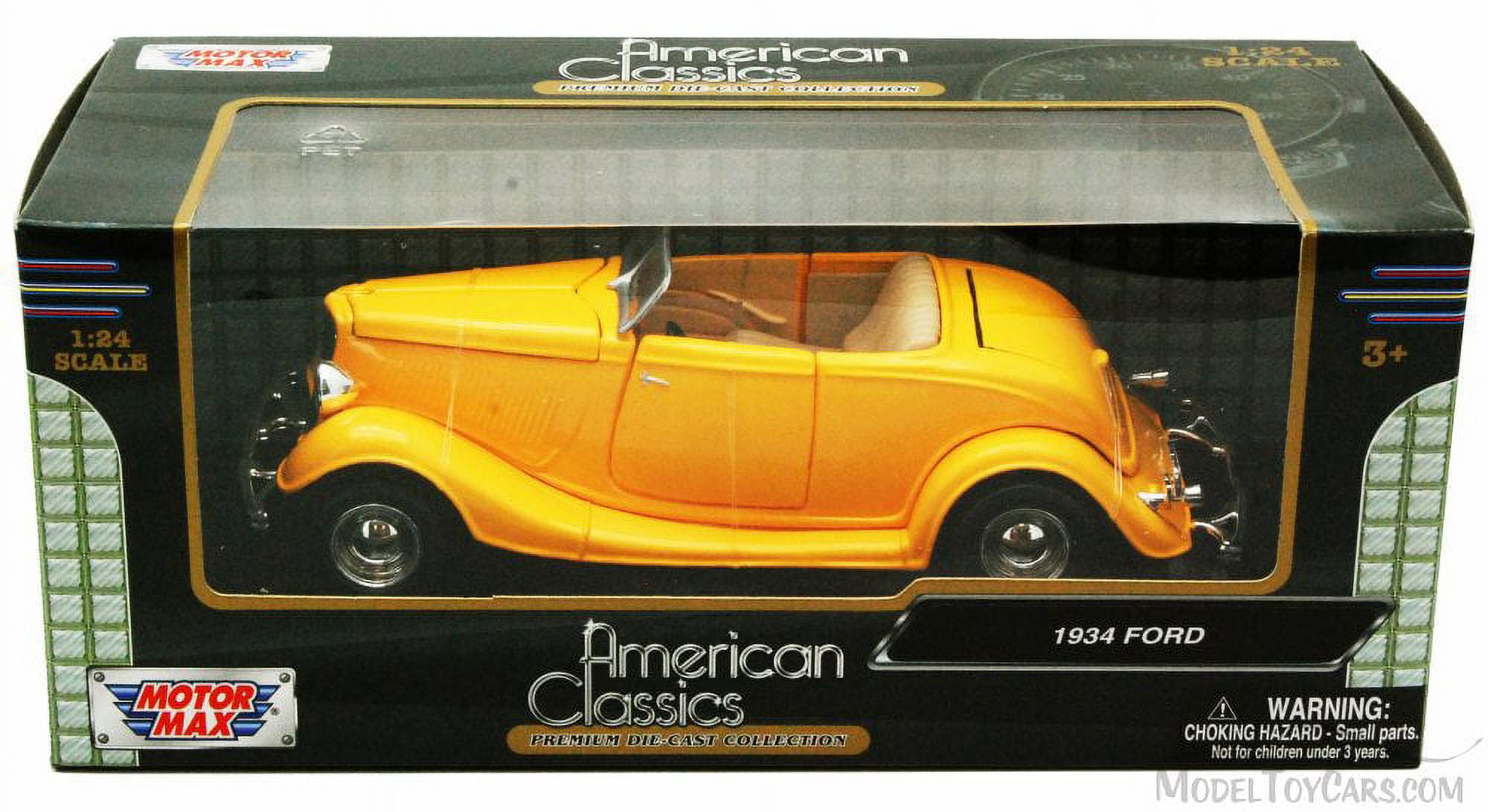 1934 Ford Coupe Convertible, Yellow - Motormax Premium American 73218 - 1/24 Scale Diecast Model Car