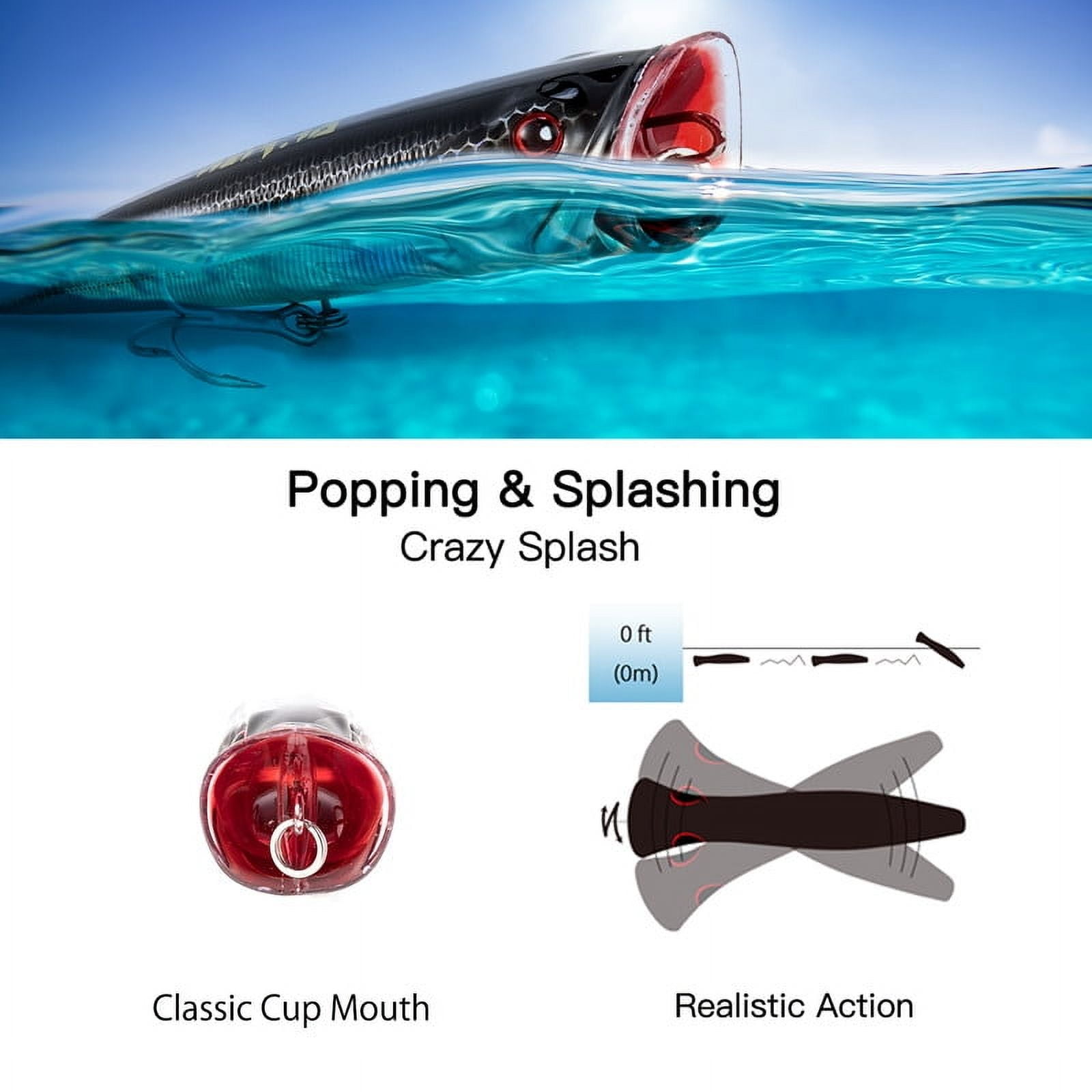 Dr.Fish Popper Saltwater Fishing Lures, 5.5 Inches GT Popper VMC Treble Hooks Surf Fishing Lures for Striper Pike Salmon Lures Bass Popper Fishing Plugs Offshore