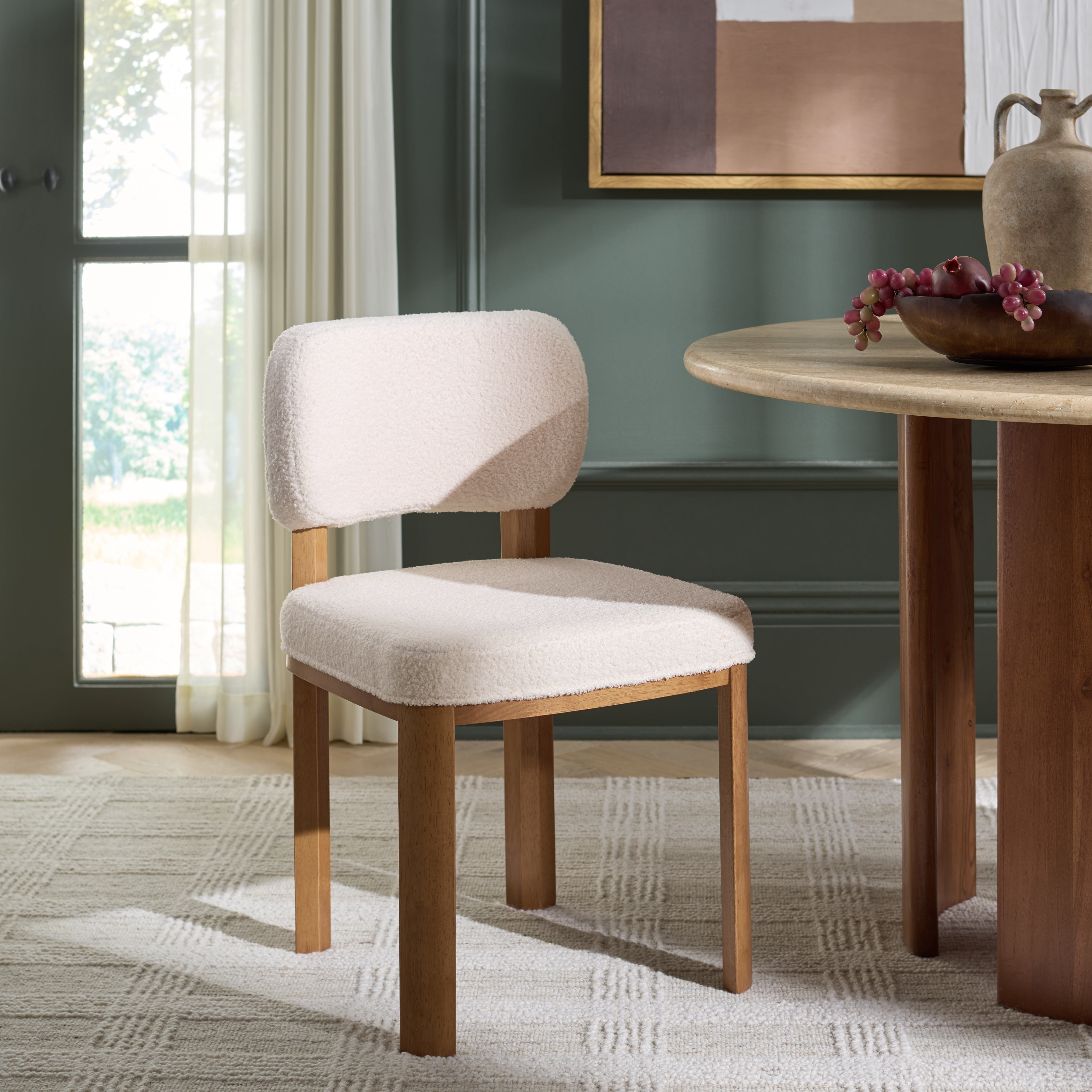 Safavieh Hyden Modern Wood and Fabric Dining Side Chairs, White / Light Walnut