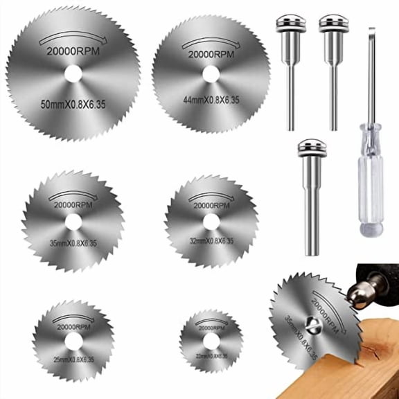Drill Saw Blades for Dremel Rotary Tool 6Pcs HSS Saw Disc Wheel Cutting Blades with 2Pcs 1/8" Round Shank,1Pcs 1/4" Round Shank for Wood Plastic Aluminum Cutting(One Screwdriver)$$