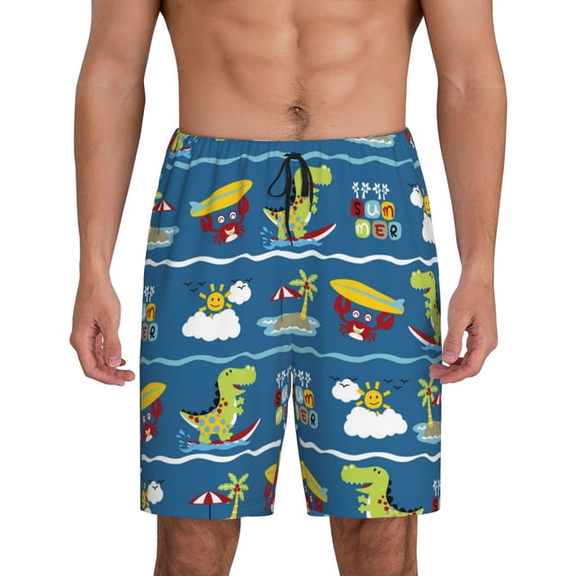 Fotbe Dinosaur on the Beach Vacation Pantalones Cortos de Pijama para Hombre, Ropa de Dormir, Pantalones de Pijama Cortos para Hombre-XX-Large