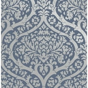 FINE DECOR WALLCOVERINGS Fine Decor Sandringham Blue Damask Paste The Wall Non Woven Wallpaper, 20.5-in by 33-ft, 56.4 sq. ft.